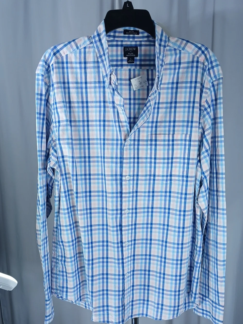 J. Crew NEW Men’s Light Blue,  pink and White Plaid cotton Dress Shirt